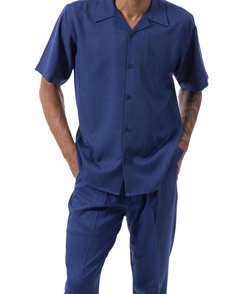 Men's 2 Piece Walking Suit Summer Short Sleeves in Navy Male Product Image