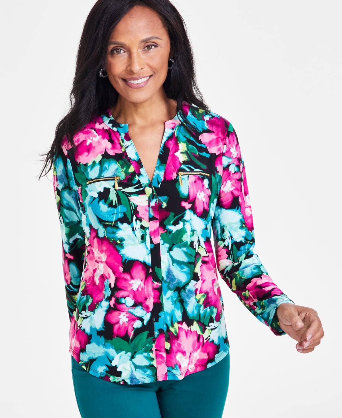 I.n.c. International Concepts Womens Print Zip-Pocket Top, in Regular & Petite, Created for Macys Product Image