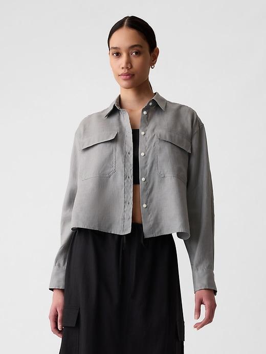 Oversized Linen Cropped Shirt Product Image