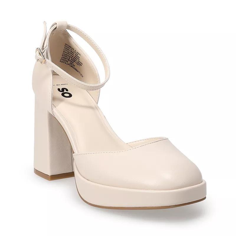 Juniors SO Ankle Strap Platform Shoes, Womens Ivory product image