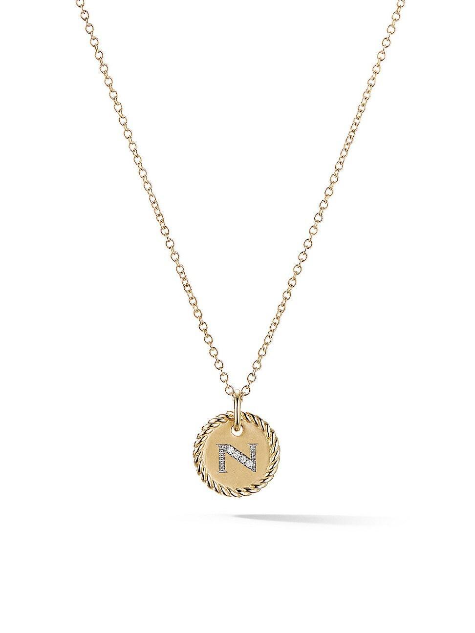 Womens Initial Charm Necklace in 18K Yellow Gold with Pav Diamonds Product Image