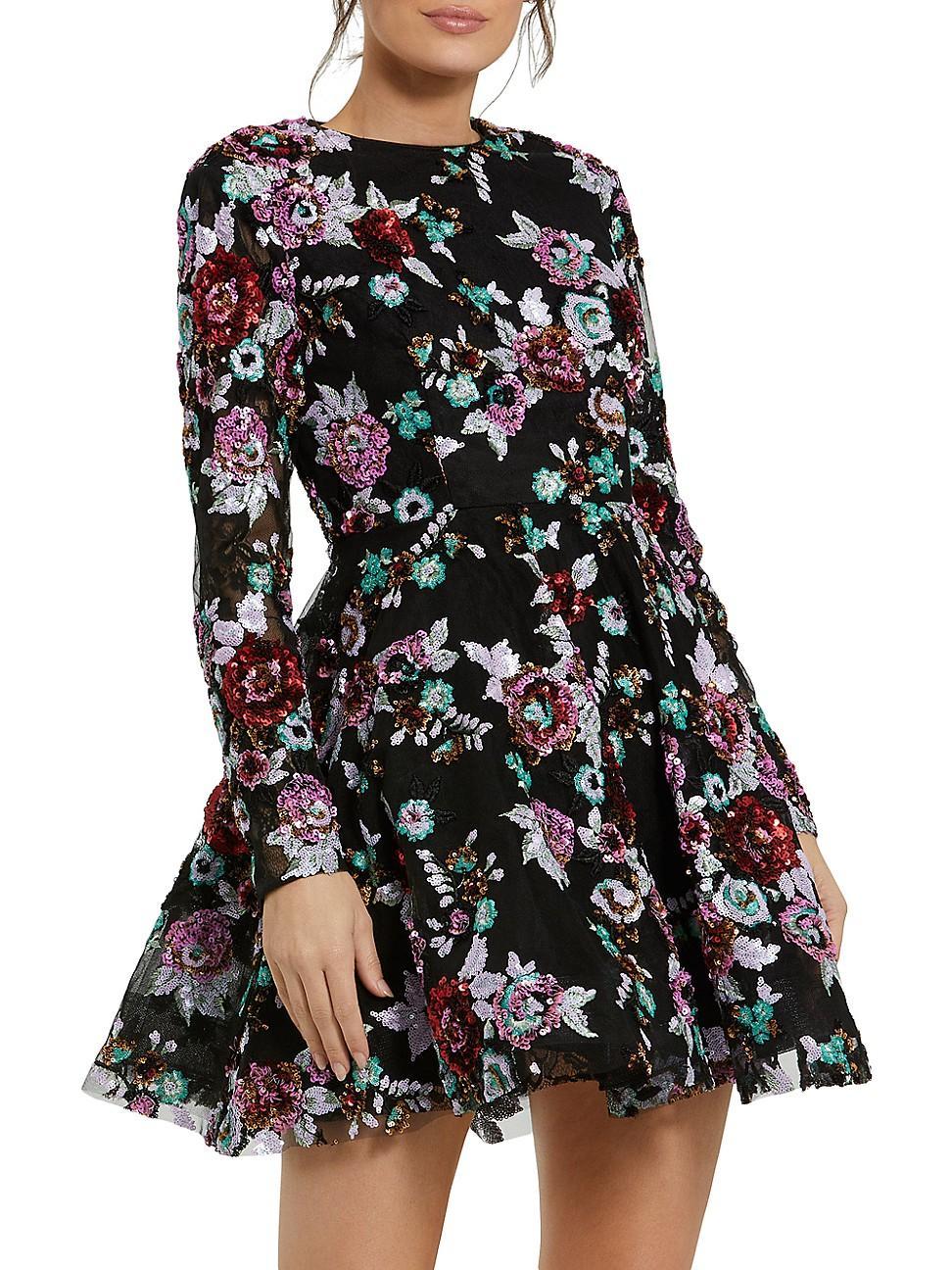 Womens Floral-Sequined Fit & Flare Minidress Product Image