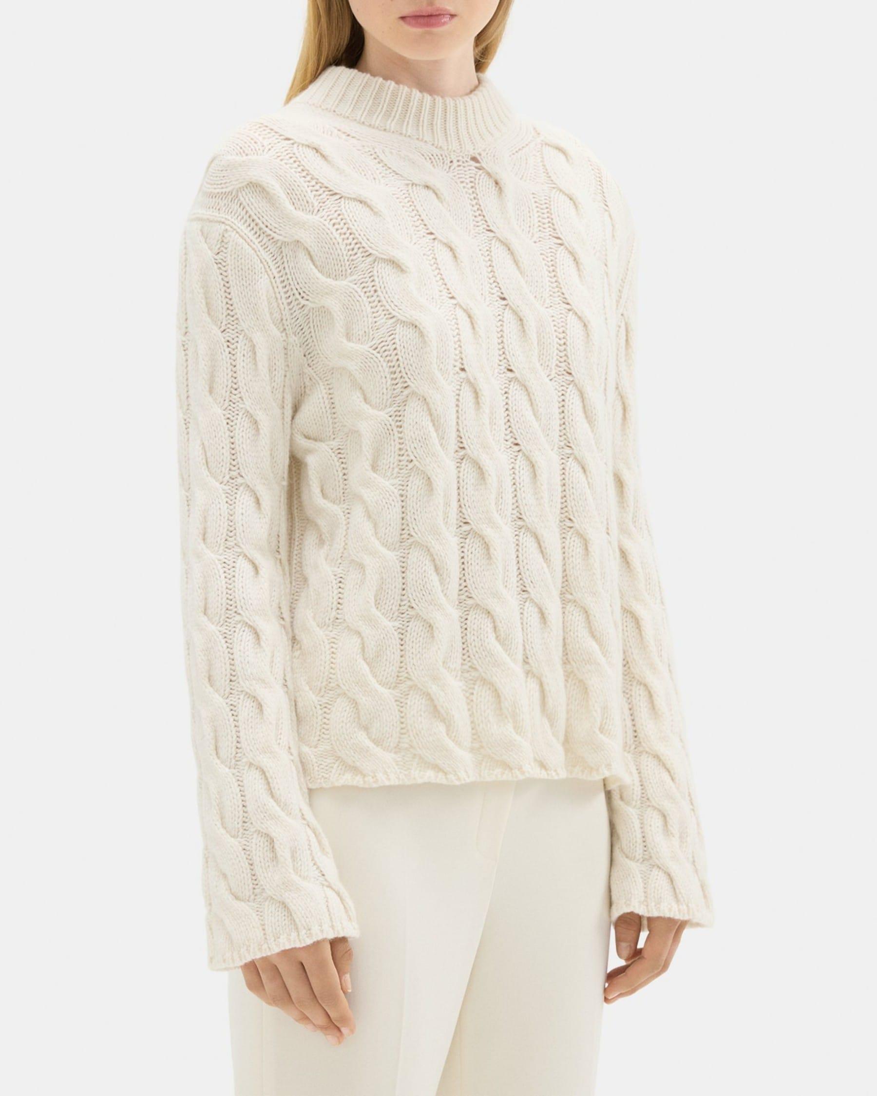 Cable Knit Mock Neck Sweater in Felted Wool-Cashmere Product Image