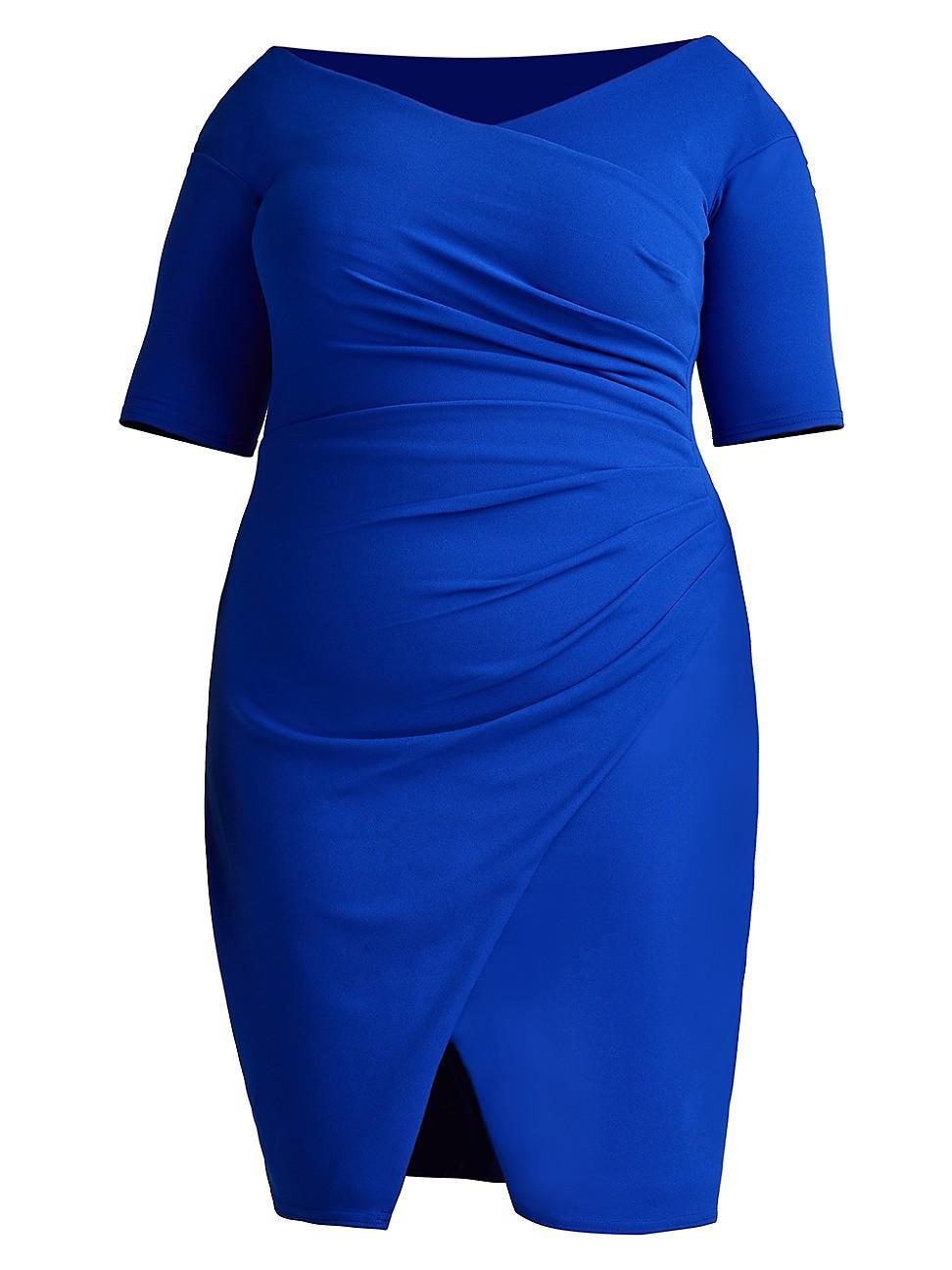 Plus Size Pleated Faux-Wrap Crepe Midi Dress Product Image