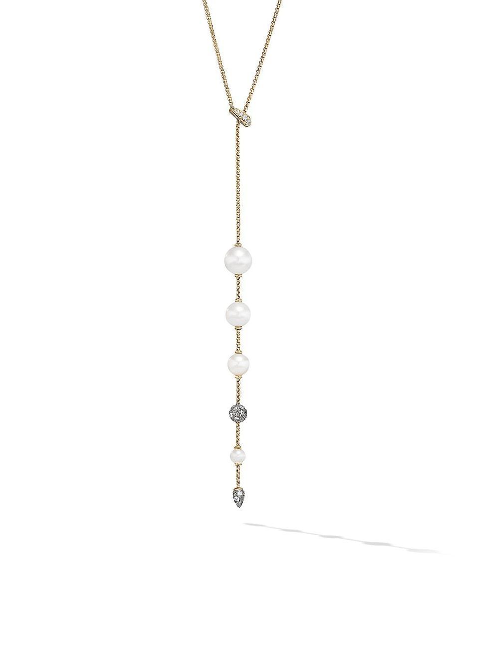 Womens 18K Gold, Pearl & Diamond Pav Y Necklace Product Image