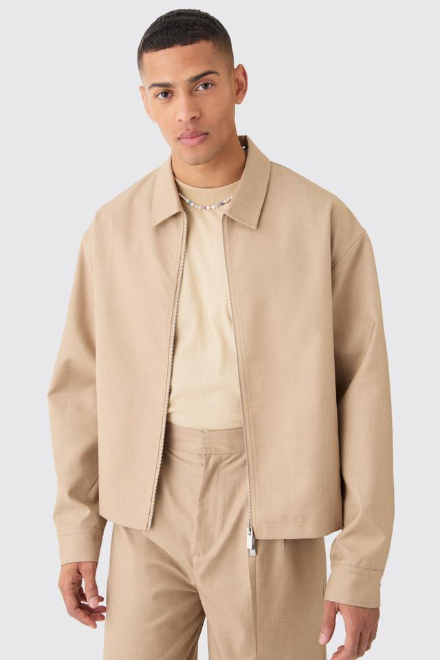 Tailored Zip Up Boxy Fit Harrington Jacket | boohooMAN USA Product Image