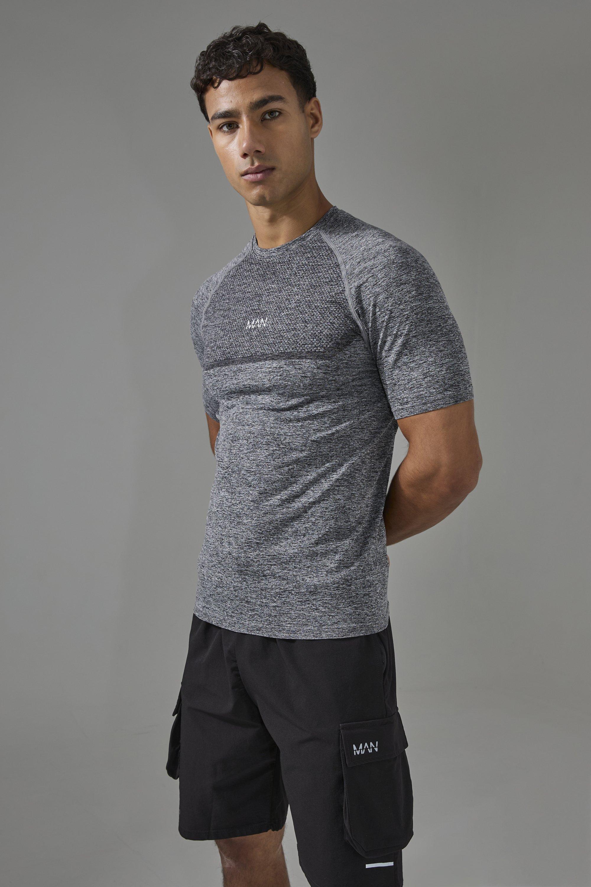 Man Active Muscle Fit Seamless Marl T-shirt | boohooMAN USA Product Image