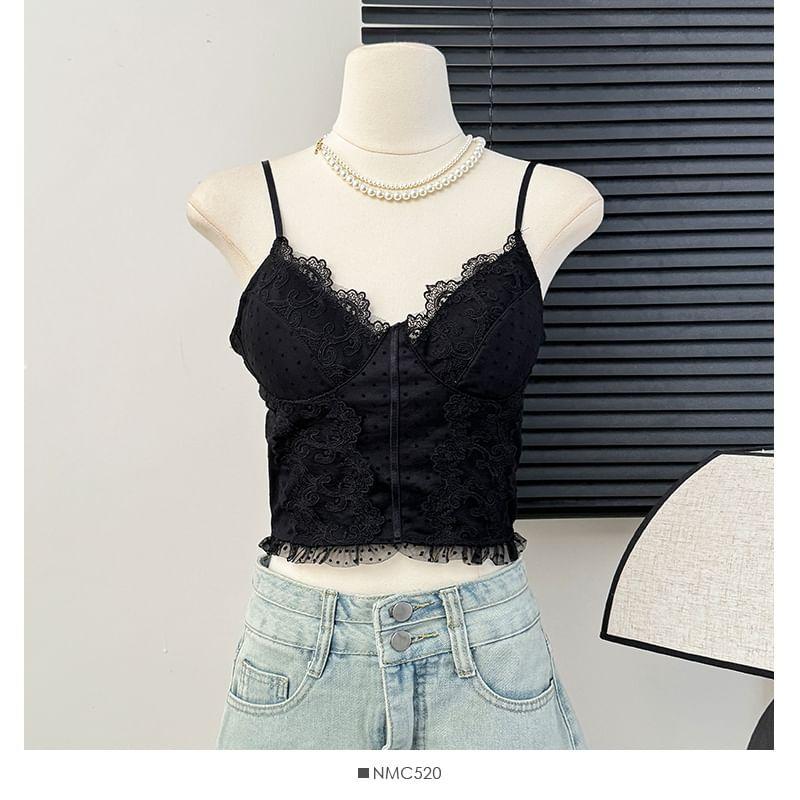 Lace-Trim Floral-Embroidered Bustier Top with Pad Product Image