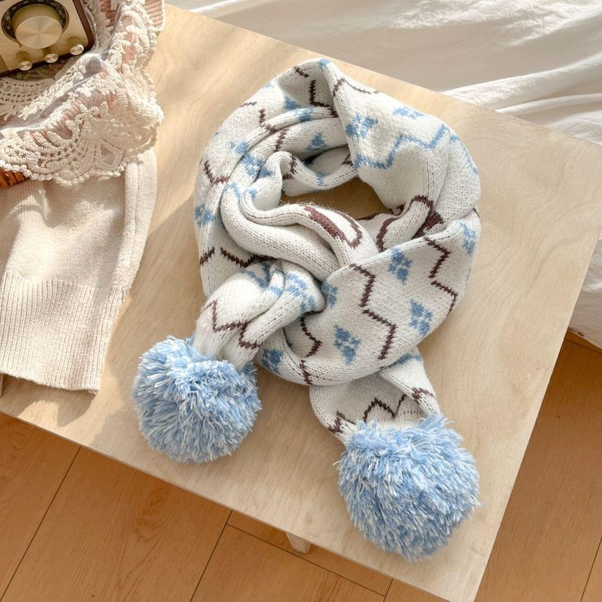 Patterned Pom Pom Knit Scarf product image