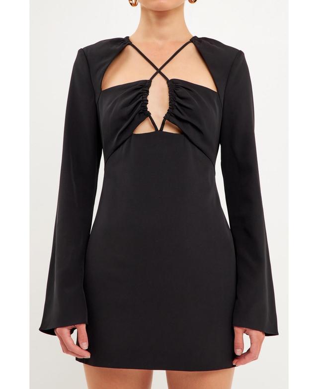 Endless Rose Crossover Cutout Long Sleeve Minidress in Black at Nordstrom, Size X-Small Product Image