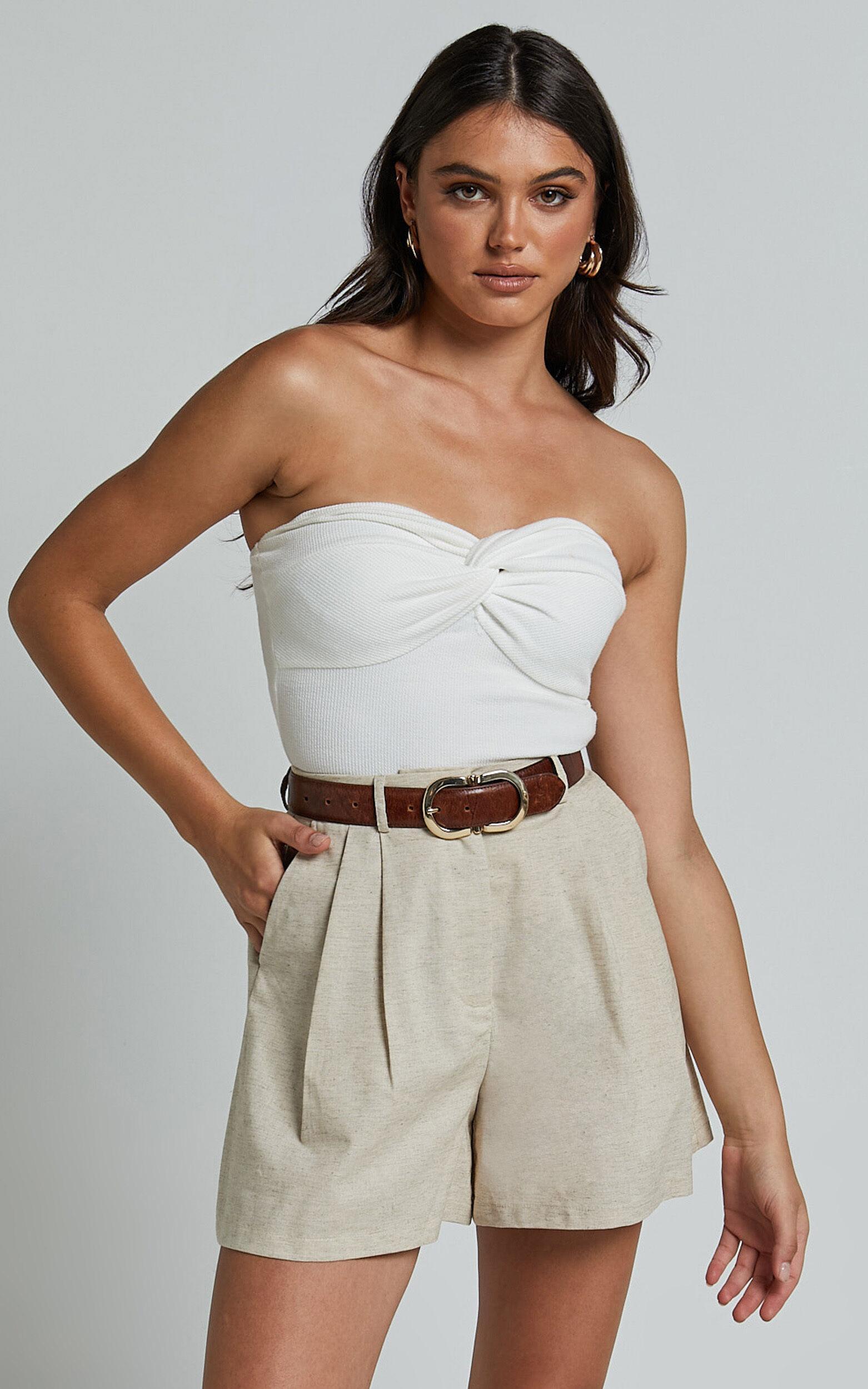 Ali Shorts - High Waisted Cuffed Shorts in Natural Product Image