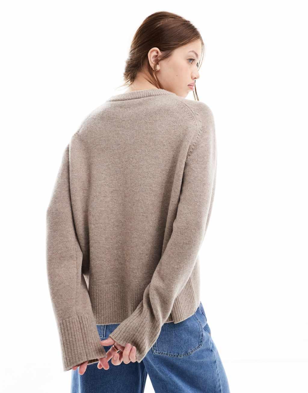 & Other Stories wool sweater with pleated sculptural sleeve in brown Product Image