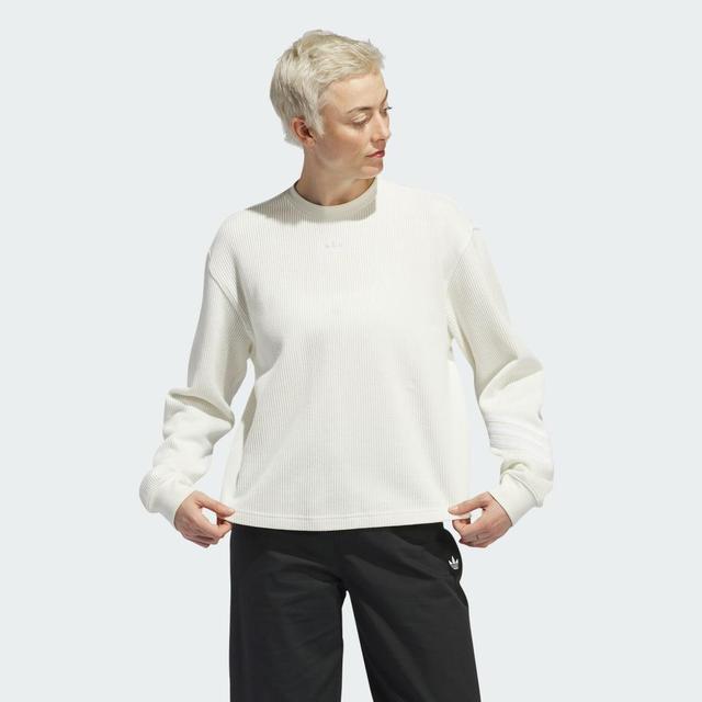 adidas Nora Waffle Long Sleeve Tee Core White XS Womens Product Image