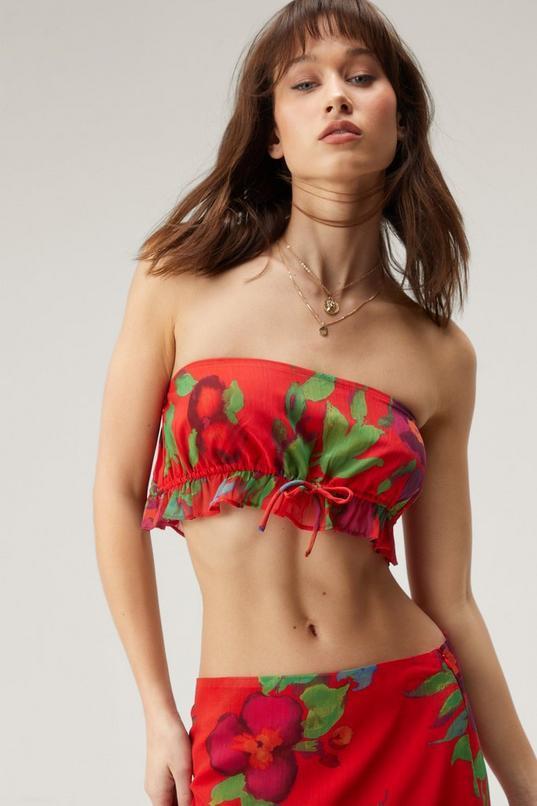 Floral Frill Tie Front Bandeau Top Product Image