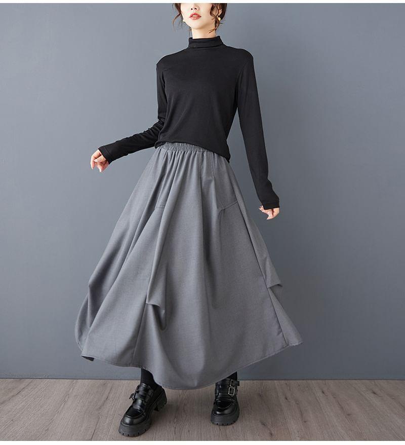 High Rise Asymmetrical Plain Maxi A-Line Skirt Product Image