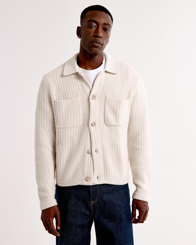 Cropped Stitched Sweater Shirt Jacket Product Image