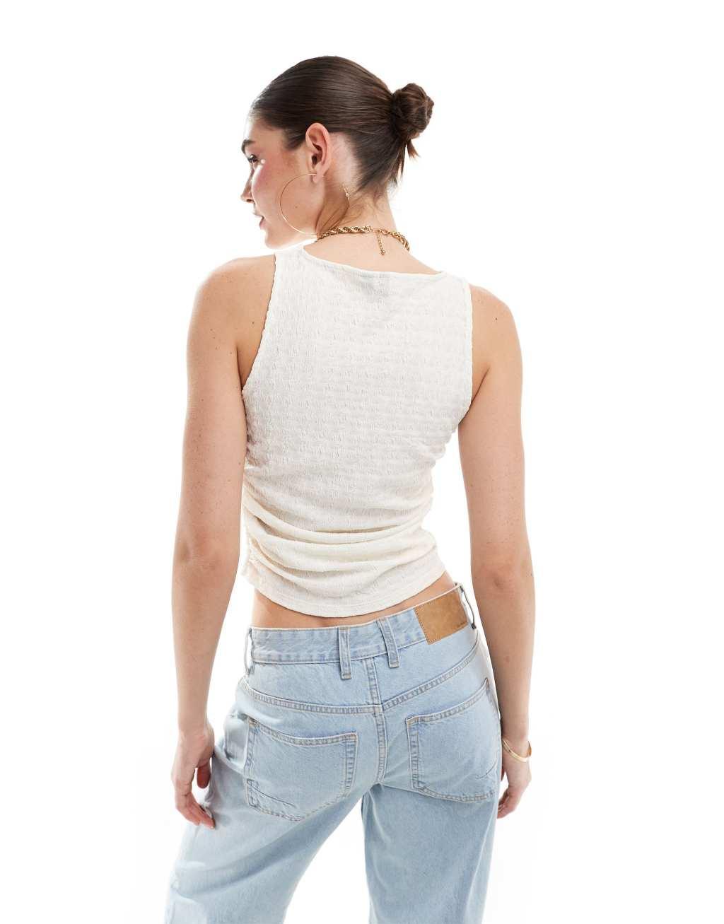 Vero Moda textured ruched tank top in cream Product Image