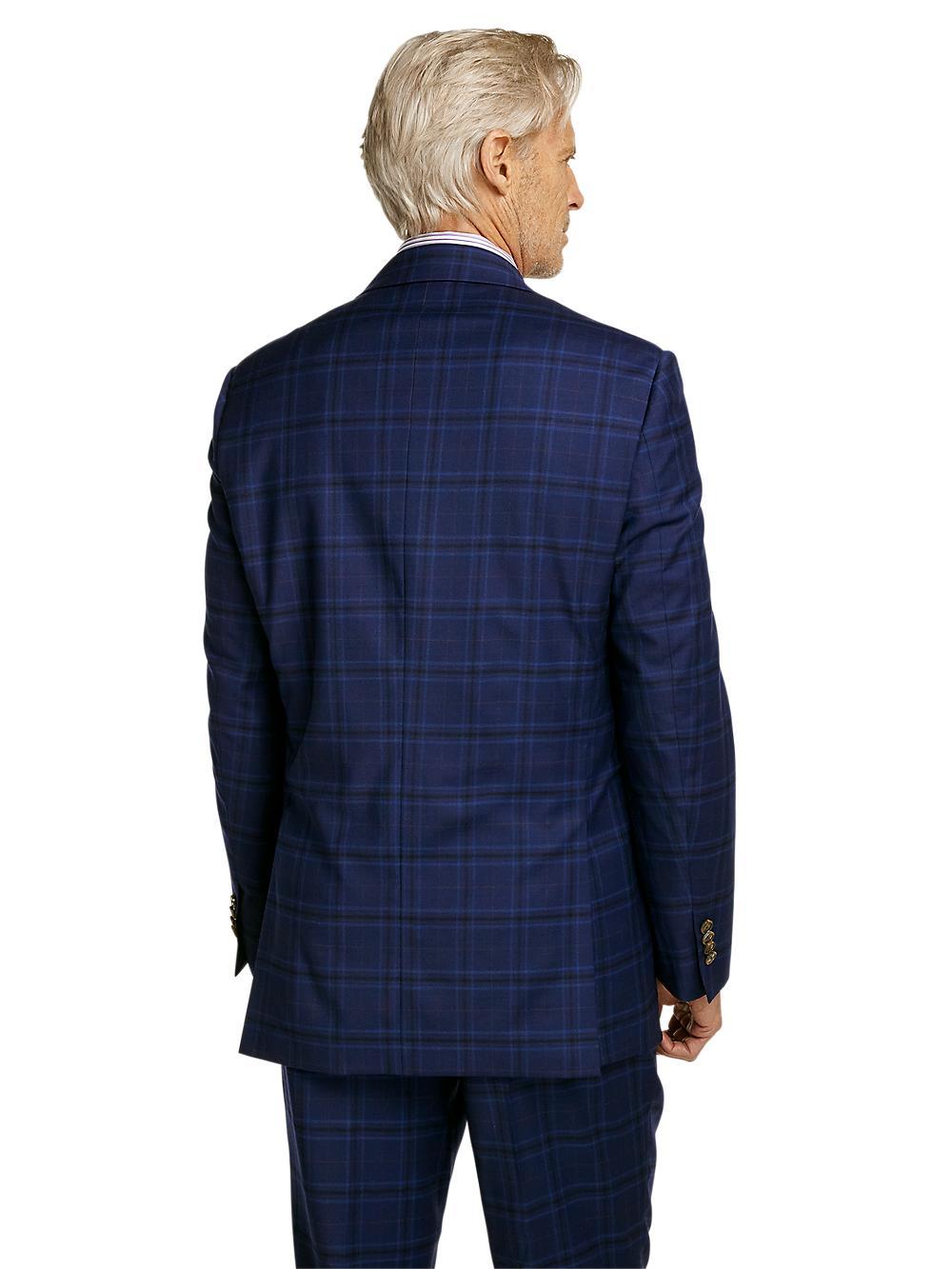 Wool Stretch Plaid Single Breasted Notch Lapel Suit - Blue Product Image