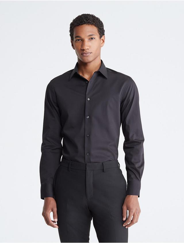 Calvin Klein Mens Steel Slim Fit Solid Herringbone Dress Shirt - Black - 14.5/32-33 Product Image