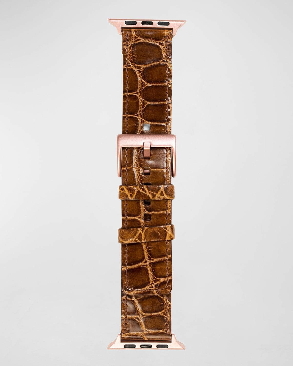 Mens Apple Watch Alligator Watch Strap, Rose Gold Finish Product Image