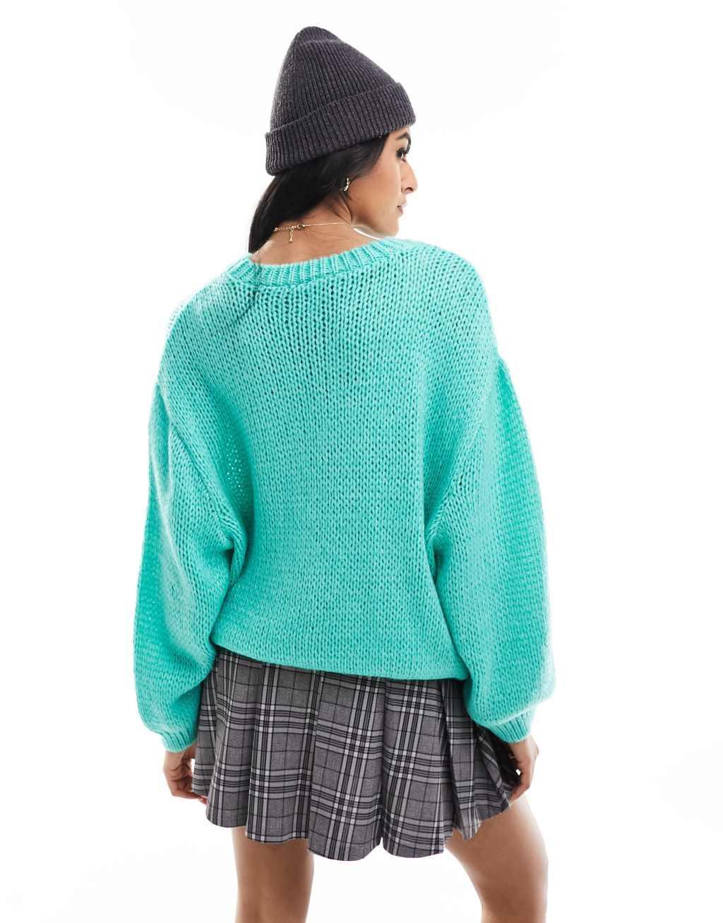 ASOS DESIGN oversized crew neck sweater with balloon sleeves Product Image