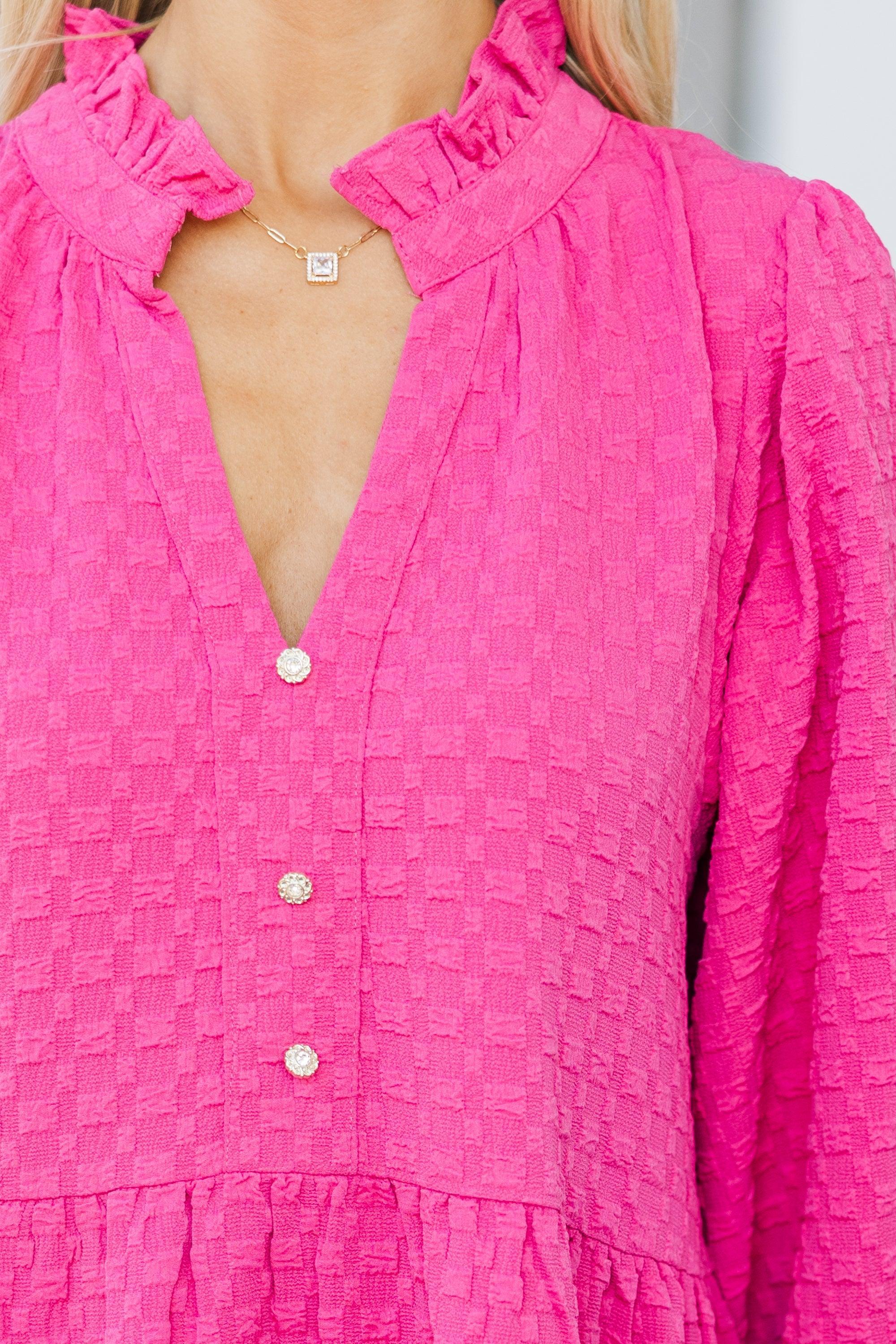 All Up To You Hot Pink Textured Dress Female Product Image