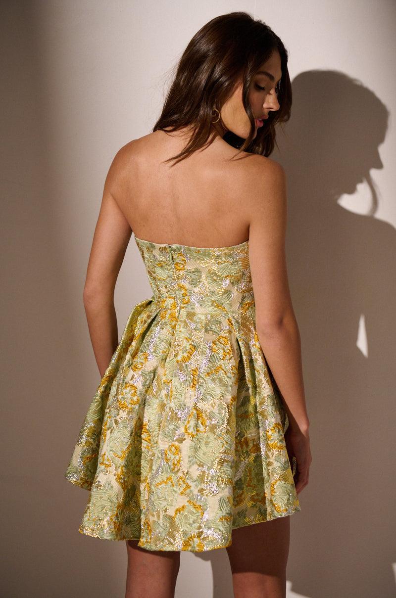 BELLE OF THE BALL BROCADE MINI DRESS IN GREEN MULTI Product Image