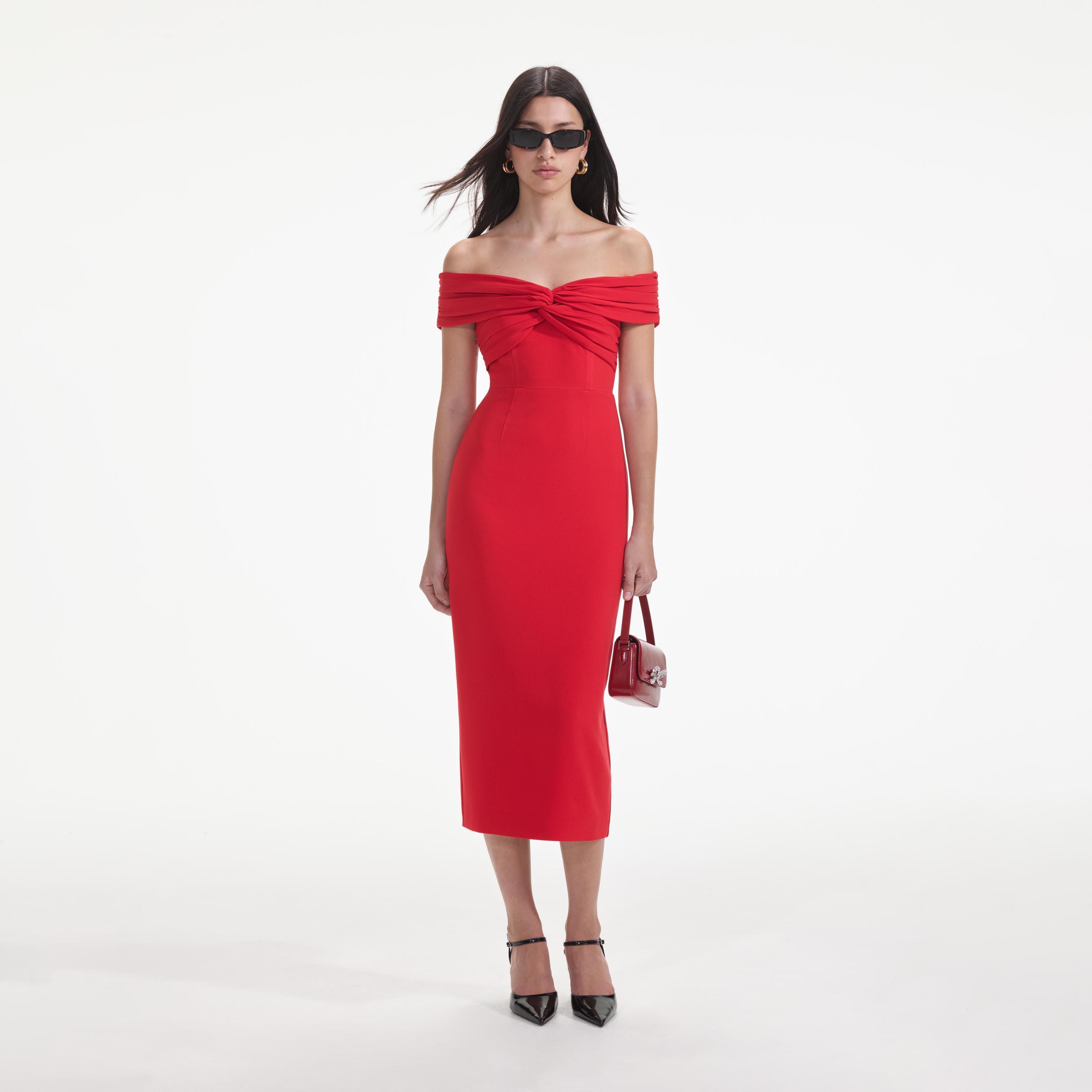 Red Off Shoulder Midi Dress product image