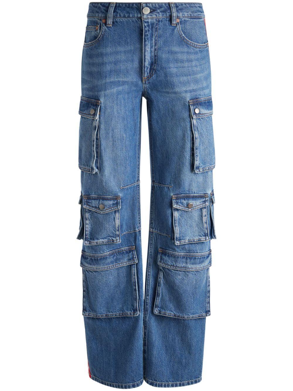 ALICE AND OLIVIA Olympia Mid-rise Baggy Cargo Jeans With Side Stripes In Avery Blue/bright Ru Product Image