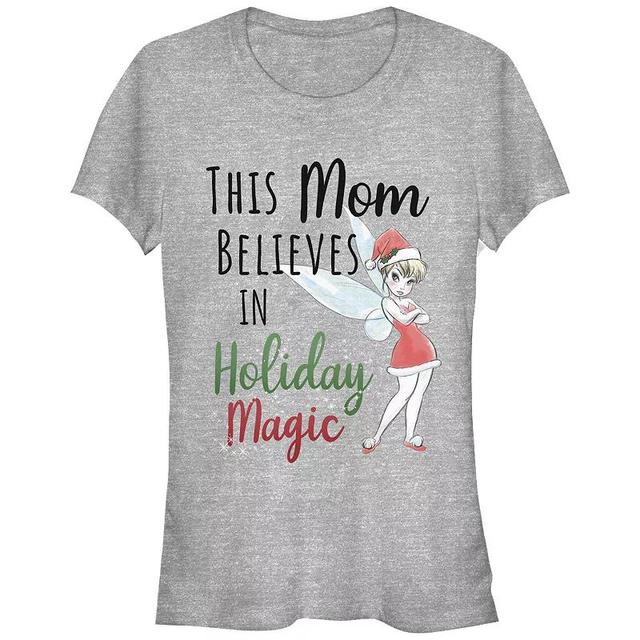 Disneys Tinker Bell Womens This Mom Believes In Holiday Magic Graphic Tee Athletic Grey Product Image