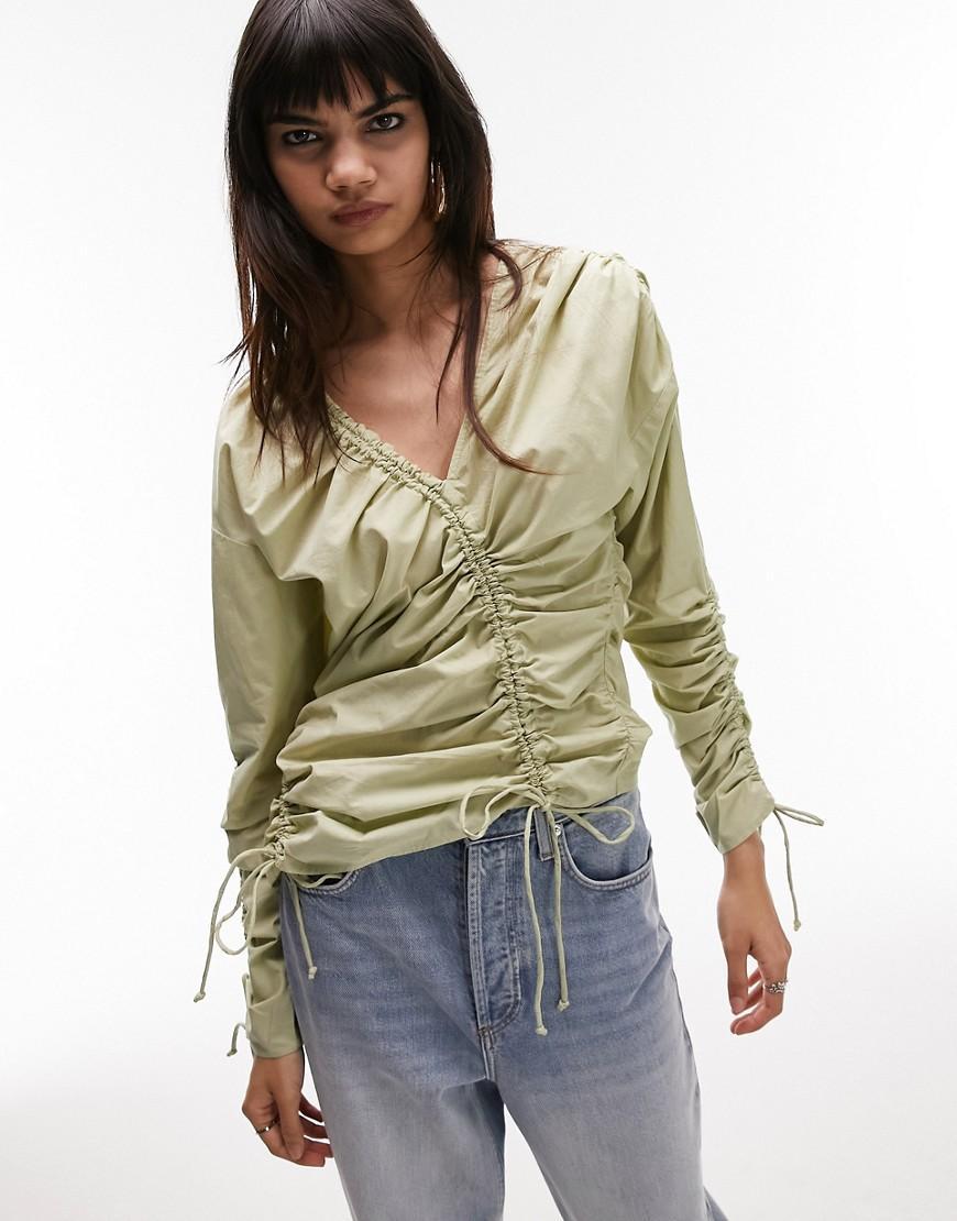 Topshop multi channel ruched poplin top Product Image