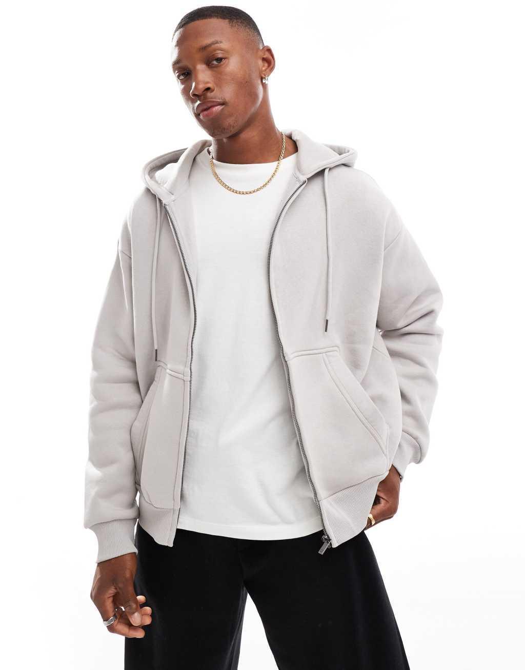 Bershka washed zip up hoodie tracksuit in gray product image