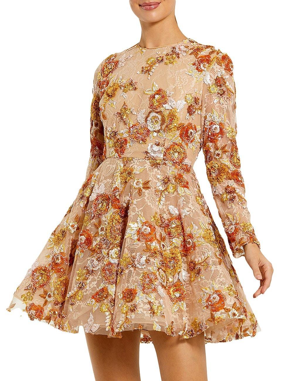 Womens Lace Floral Long-Sleeve Minidress Product Image