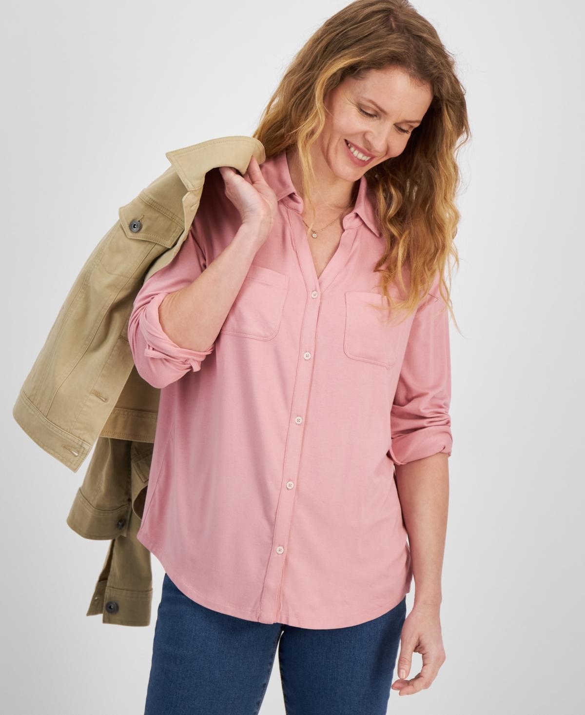 Women's Button-Down Knit Shirt, Created for Macy's Product Image