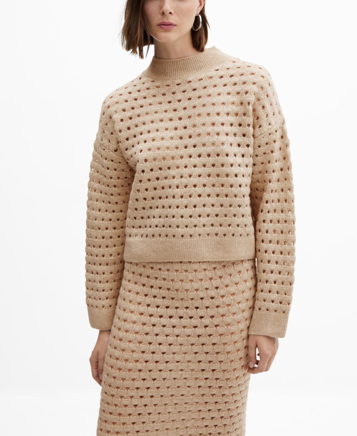 Mango Womens Openwork Details Knitted Jumper Product Image