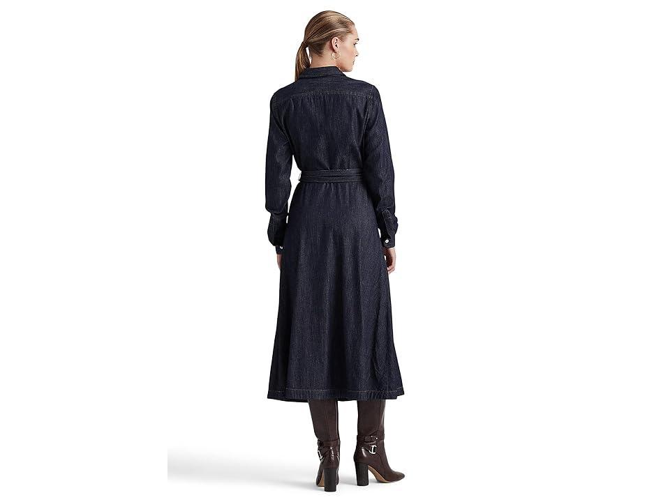 Lauren Ralph Lauren Denim Surplice Midi Dress (Dark Rinse Wash) Women's Dress Product Image