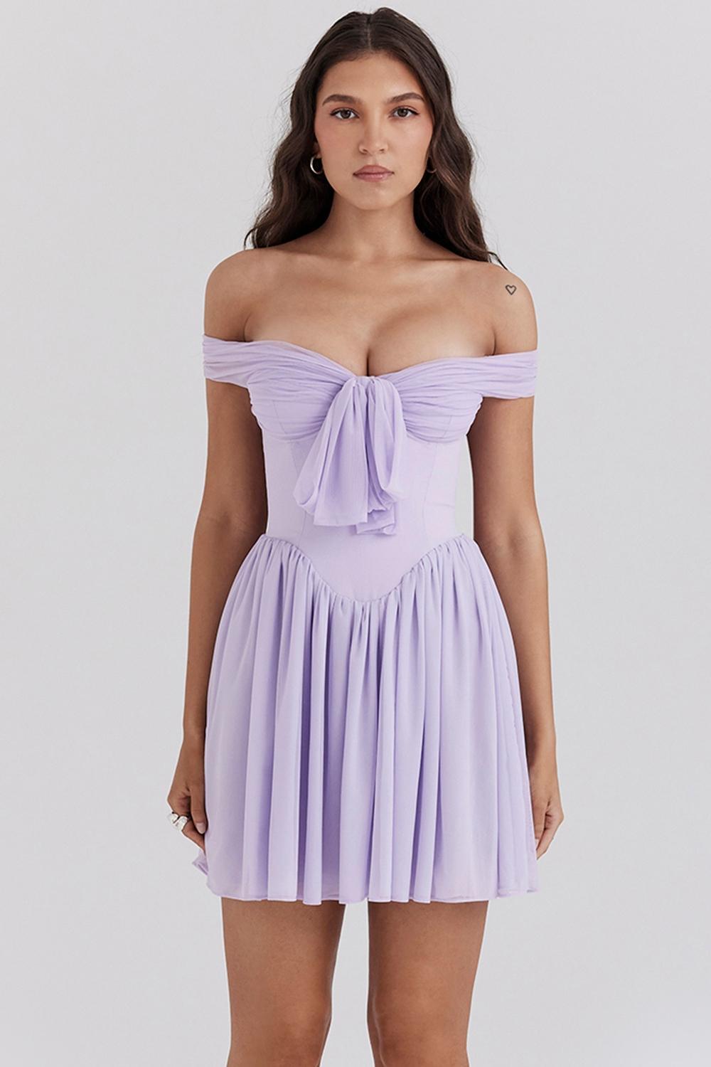 Soleil Orchid Off Shoulder Mini Dress Product Image