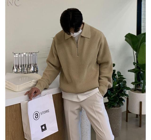 Plain Half Zip Polo Sweater Product Image