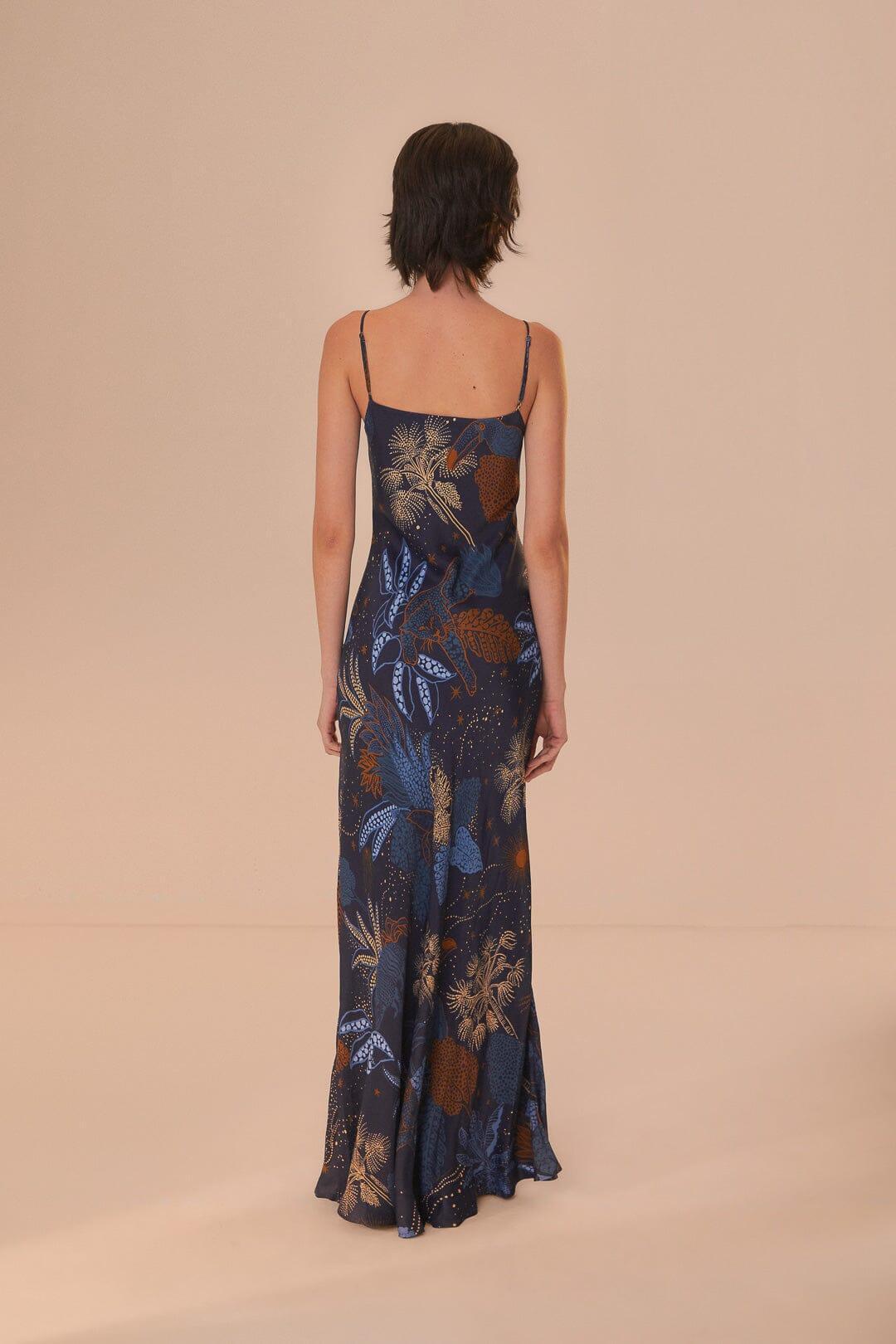 Navy Blue Night Jungle Slip Dress Product Image