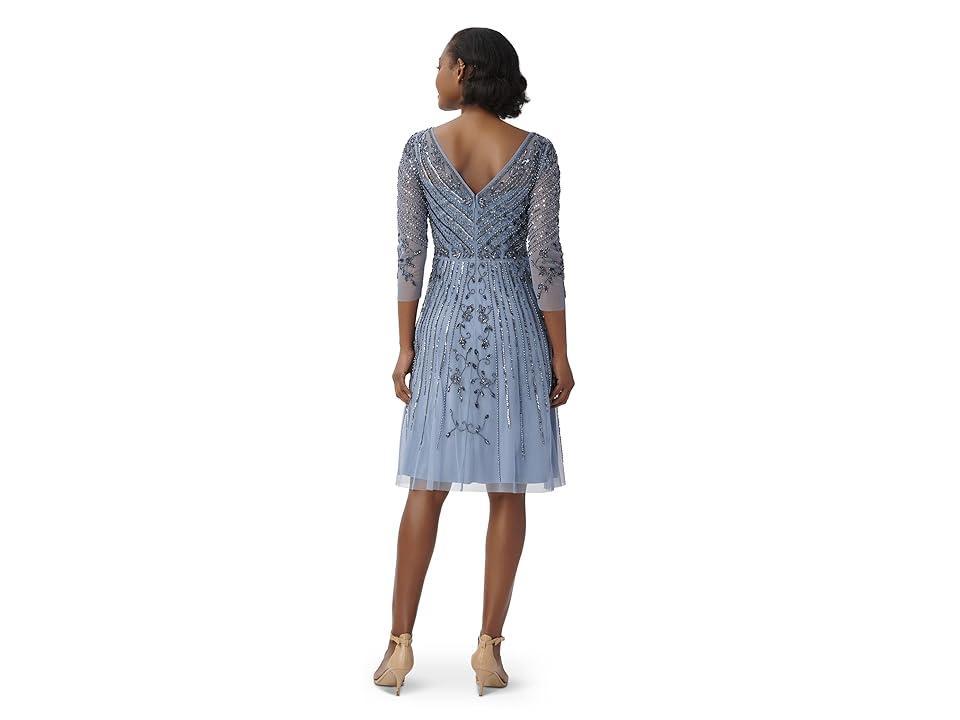 Adrianna Papell Long Sleeve Beaded Fit-and-Flare Cocktail Dress (Vintage ) Women's Dress Product Image