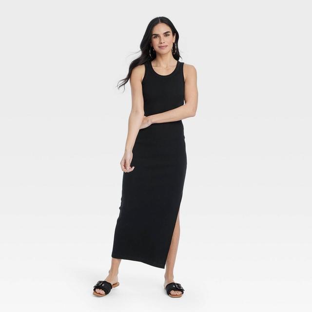 Womens Rib-Knit Maxi Bodycon Dress - Universal Thread Black L Product Image