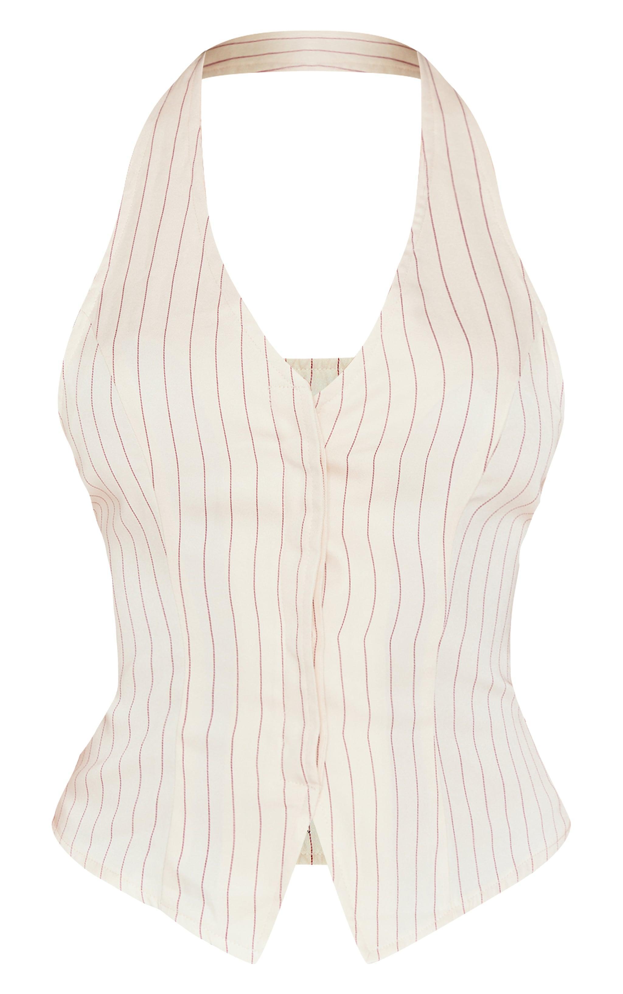 Beige Pinstripe Halterneck Vest Product Image