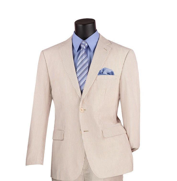 Modern Fit Summer 2 Piece 2 Button Suit Striped Seersucker in Tan Product Image