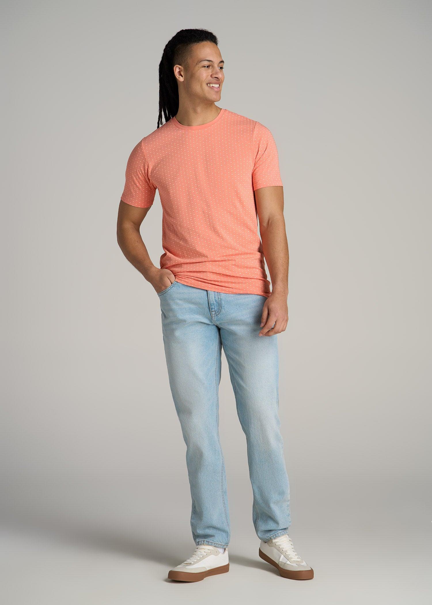 Stretch Pima Cotton Printed Tee for Tall Men in Apricot Mini Floral Male Product Image