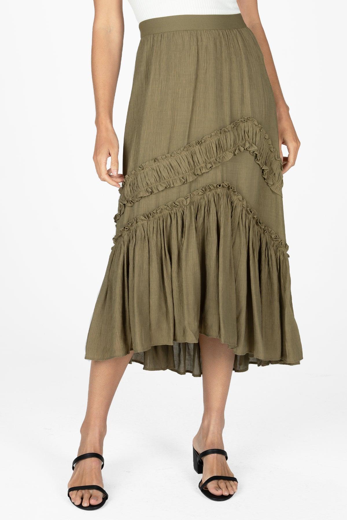 Asymmetical Ruffle Midi Skirt Product Image