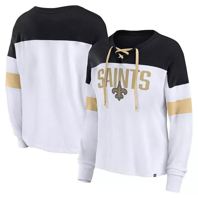 Womens Fanatics Branded /Black New Orleans Saints Plus Size Even Match Lace-Up Long Sleeve V-Neck T-Shirt Product Image