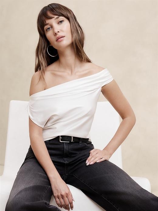 Off-Shoulder Satin Blouse Product Image