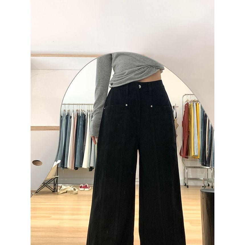 High Waist Plain Wide Leg Jeans Product Image