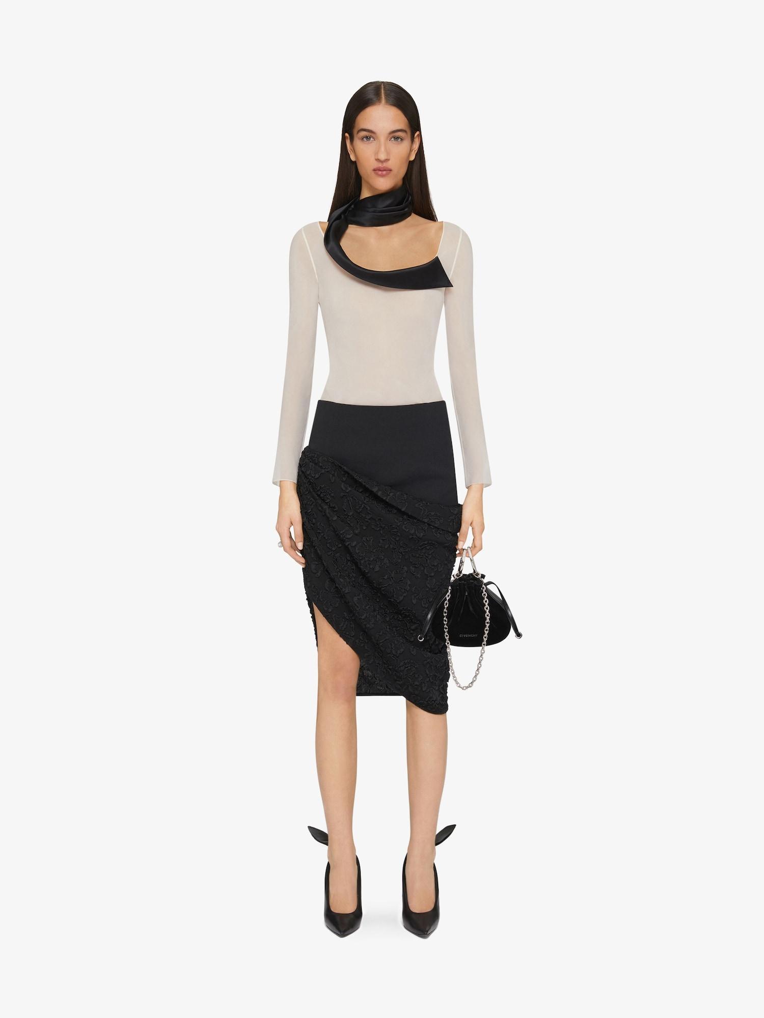 Asymmetric draped skirt in jersey with floral pattern Product Image