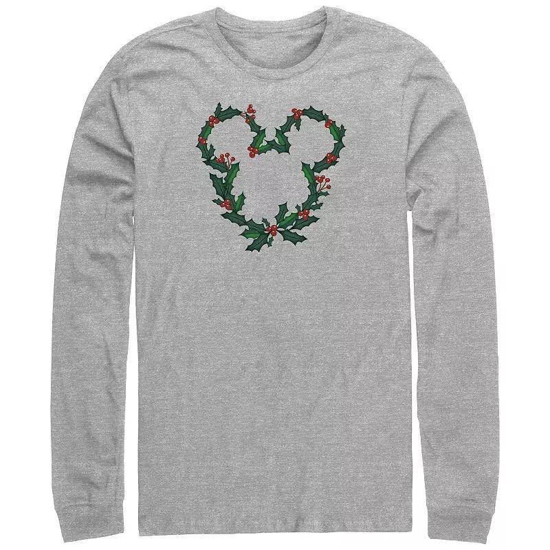 Disneys Mickey Mouse Christmas Wreath Design Big & Tall Long Sleeve Graphic Tee, Mens Athletic Grey Product Image